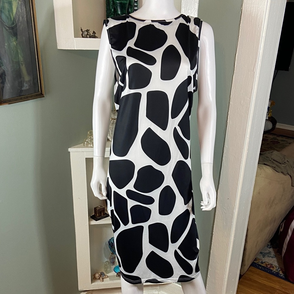 SHEIN Curve Giraffe Print Black White Sleeveless Dress 3X Bodycon Form Fitting - Picture 3 of 13
